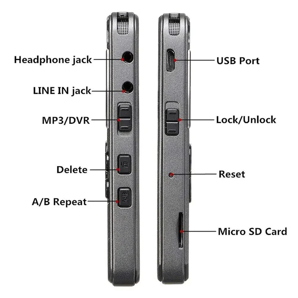 64GB Rechargeable LCD Digital Audio Sound Voice Recorder Dictaphone MP3 Player Anti Spier
