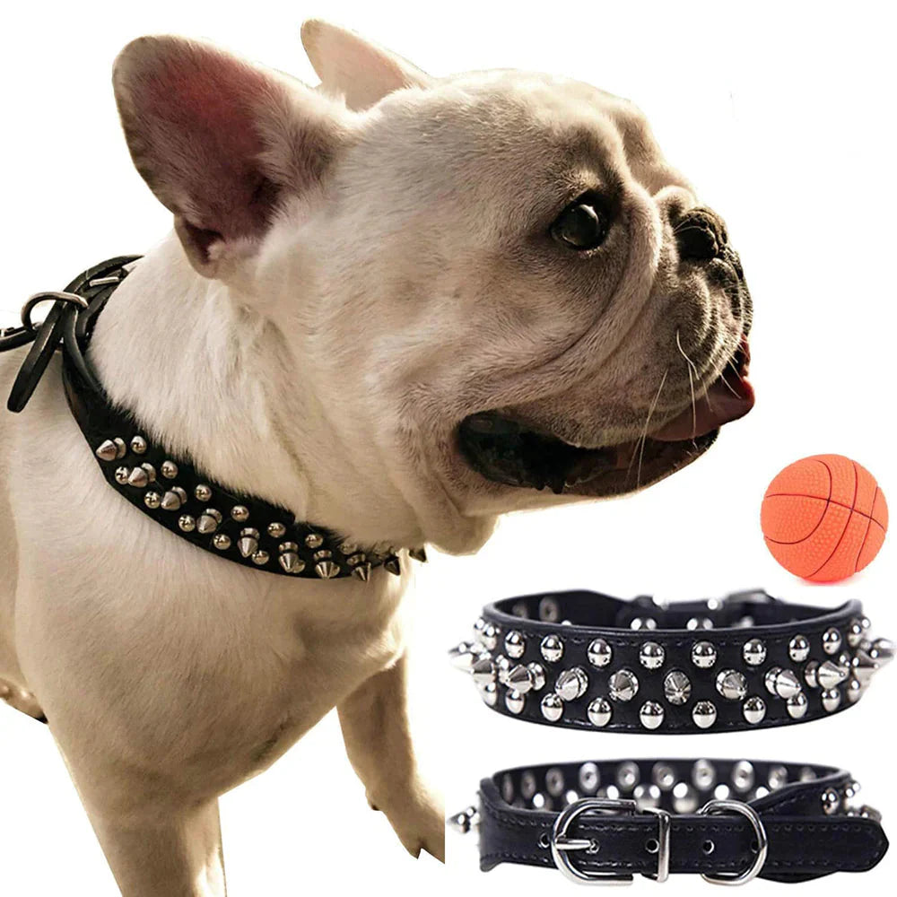 Spiked Studded Leather Dog Collar Rivets Pet Small Large Cat Pit Bull Adjustable Anti Spier