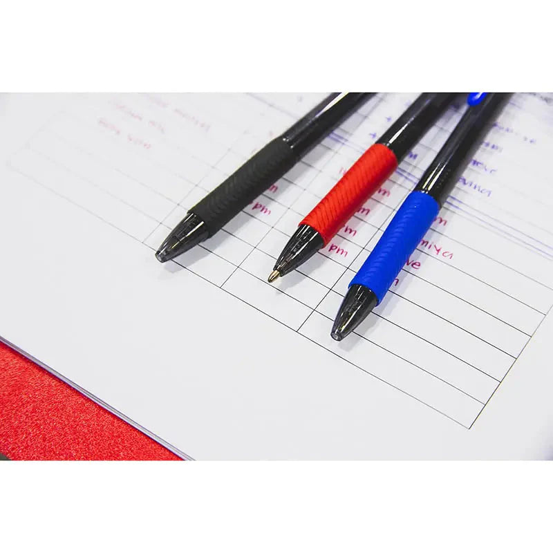 Optima Blue Oil-Gel Ink Retractable Pen w/ Grip (3/Pack) Anti Spier