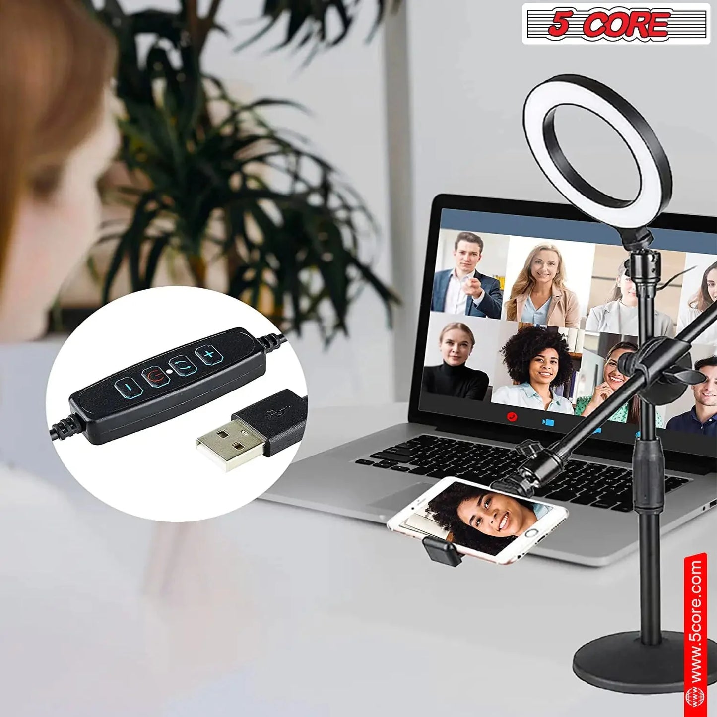 6 inch Ring Light with Cell Phone Stand Adjustable Ring light Angle  LED Circle Light w Phone Holder Anti Spier