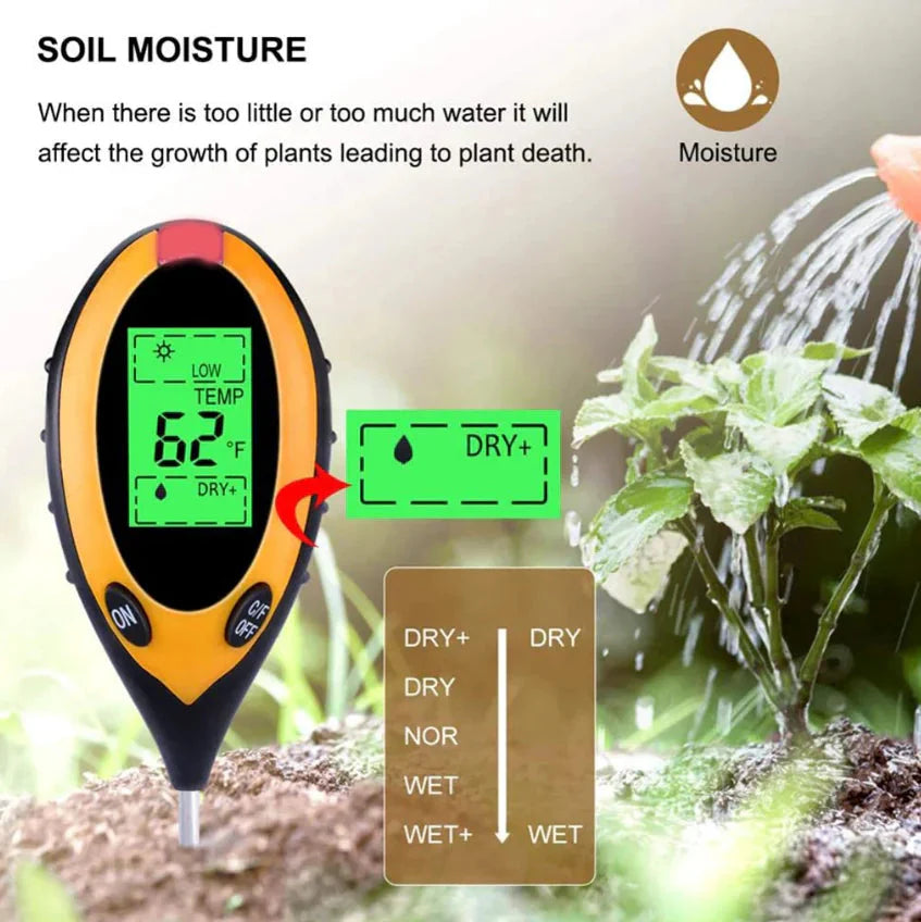 4 In 1 LCD Digital Soil Tester PH Water Moisture Temperature Sunlight Plant Test Anti Spier