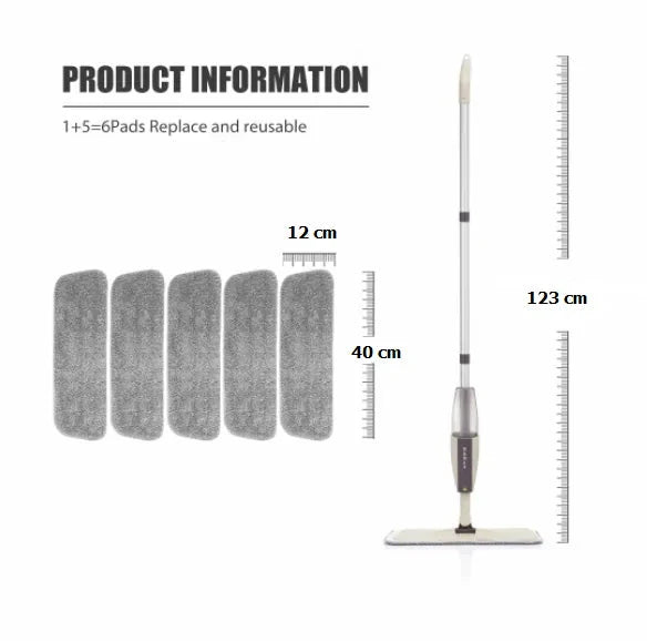 Floor Mop with Reusable Microfiber Pads Anti Spier