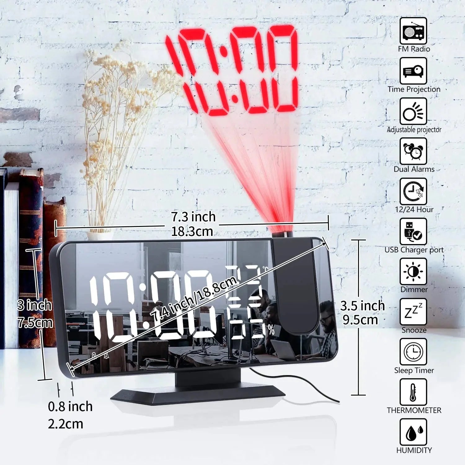 LED Projection Digital Alarm Clock Phone Charger Anti Spier