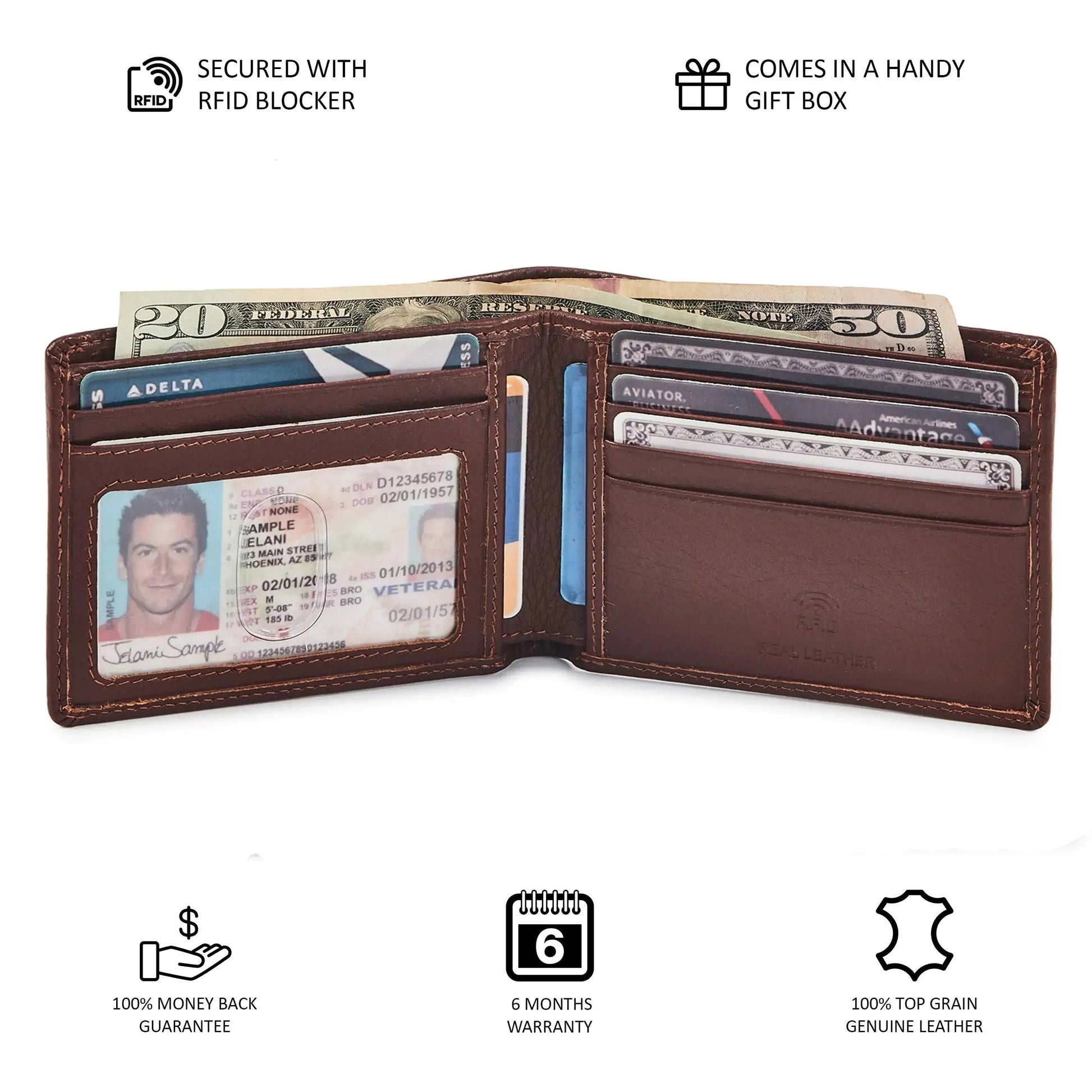 Real Leather Mens Bifold Wallet RFID Blocking Slim Minimalist Front Pocket - Thin & Stylish with ID Window in Gift Box (Nappa, Cognac) Cognac Nappa Anti Spier