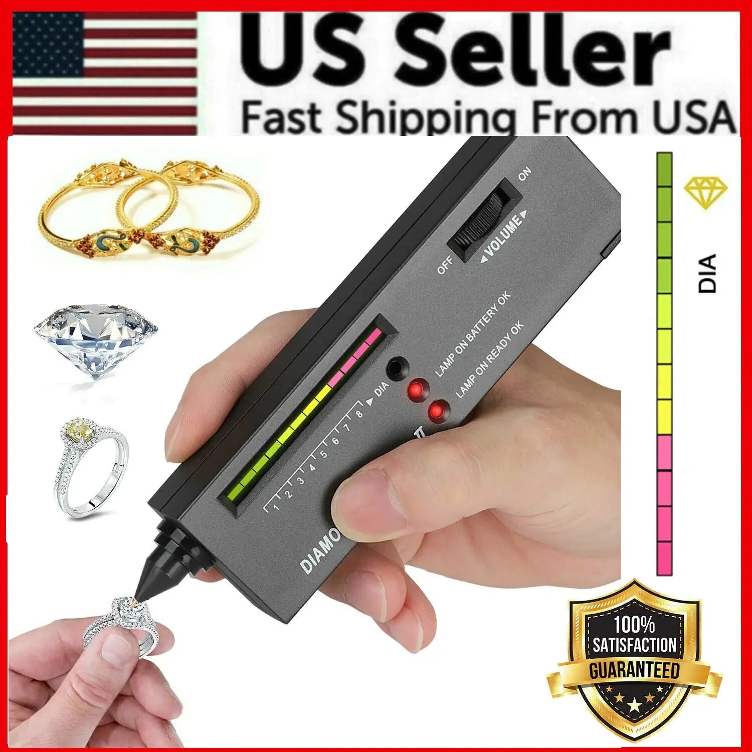 Portable Diamond Tester Selector Illuminated Jewelry Gemstone Testing Tool Kit Anti Spier