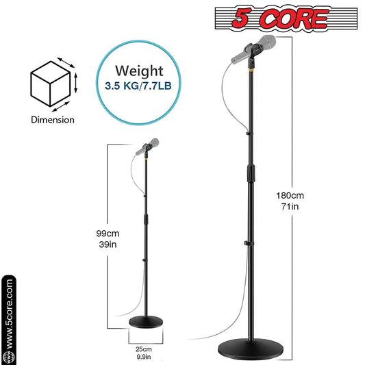 5 Core Mic Stand Round Base  Height Adjustable Universal Microphone Mount Stands Anti Spier