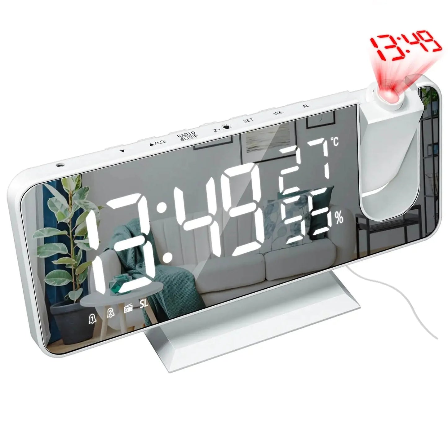 LED Projection Digital Alarm Clock Phone Charger Anti Spier
