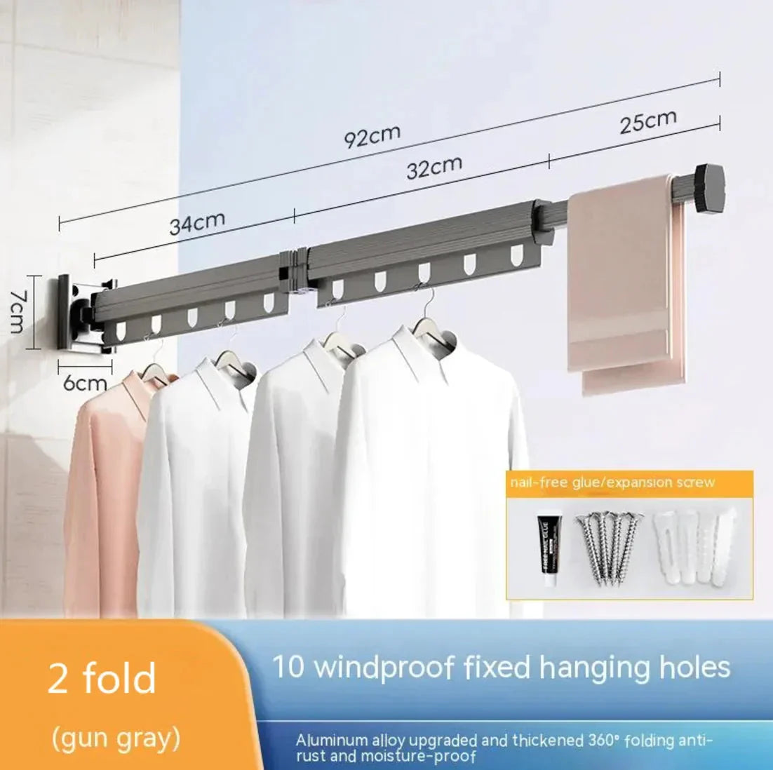 Retractable Aluminum Suction Cup Clothes Hanger Anti Spier