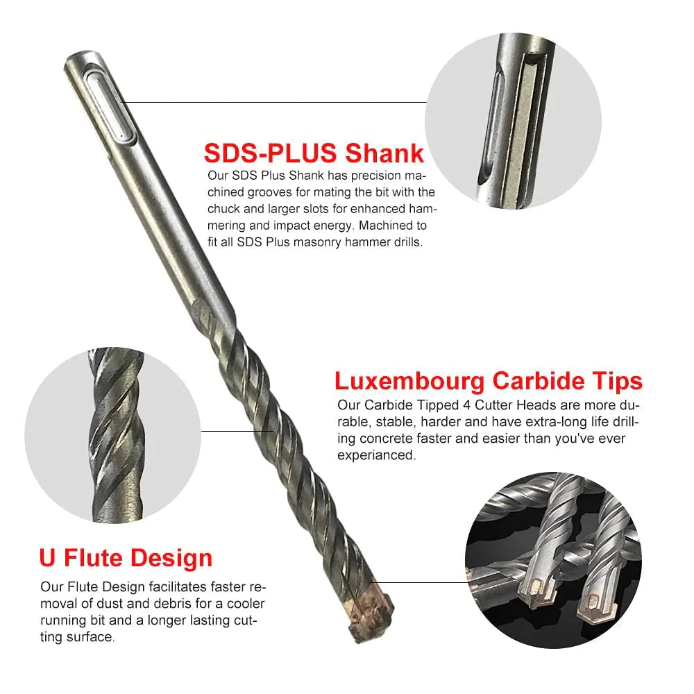 8PCS SDS Plus Drill Bit Set 4 Cutter Carbide Tip Rotary Hammer Concrete Masonry Anti Spier