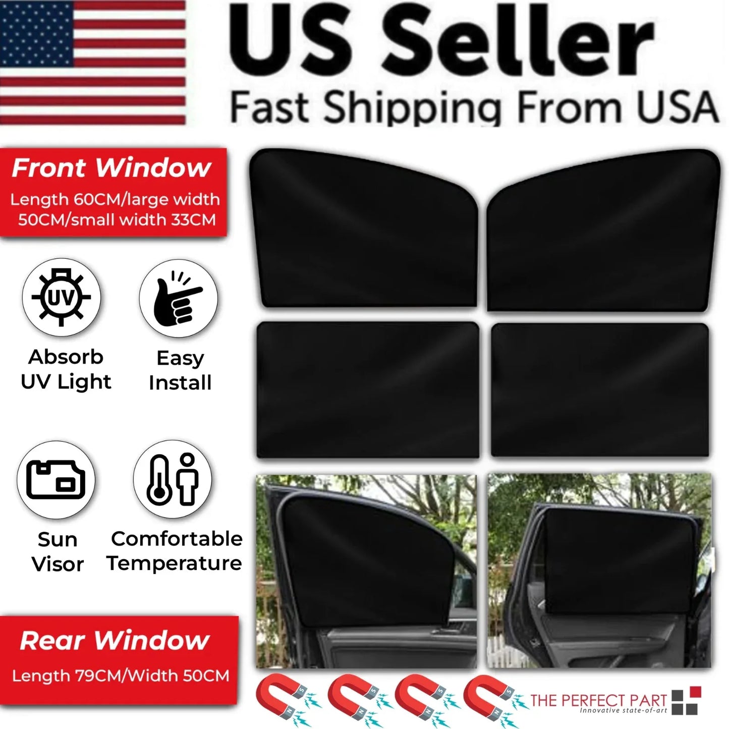 4X Magnetic Car Side Front Rear Window Sun Shade Cover Mesh Shield UV Protection Anti Spier