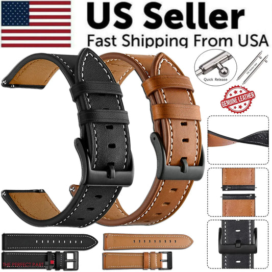 18mm 20mm 22mm Classic Genuine Leather Watch Band Strap Quick Release Wristband - Anti Spier 
