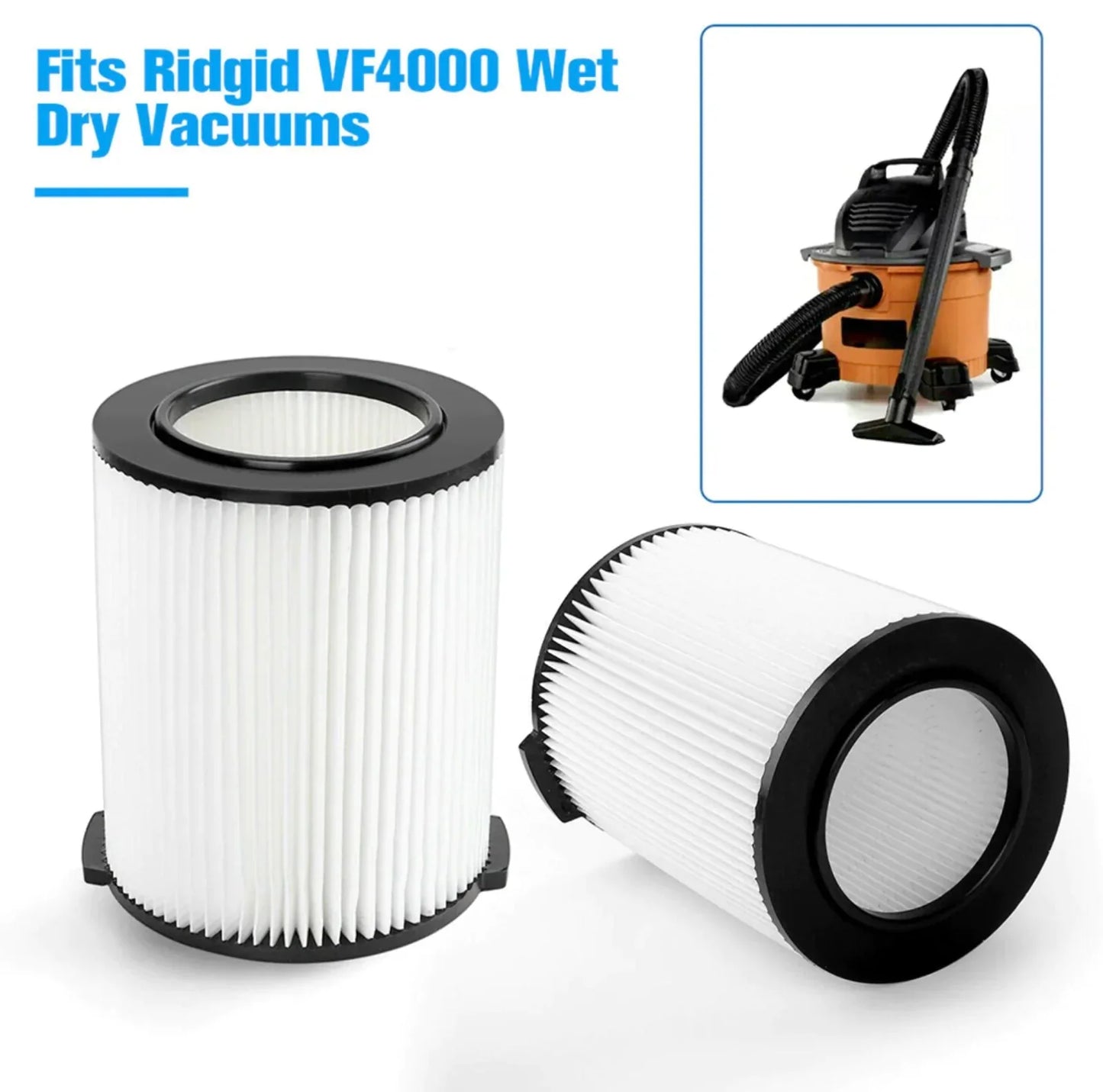 VF4000 Replacement RIDGID Wet/Dry Washable Vacuum Garage Shop Vac Pleated Filter Anti Spier
