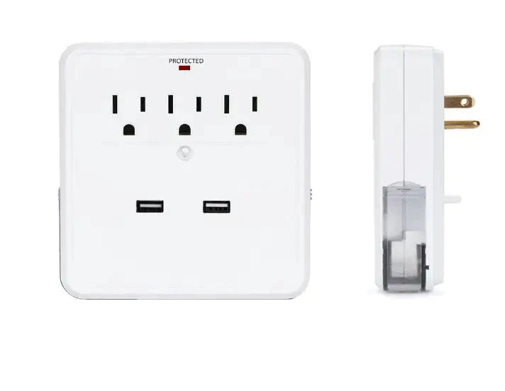 NEW! Classic Combo Wall Adapter W/3 AC Outlets W/Surge Protection And Dual USB Ports To Charge Your Gadgets Anti Spier