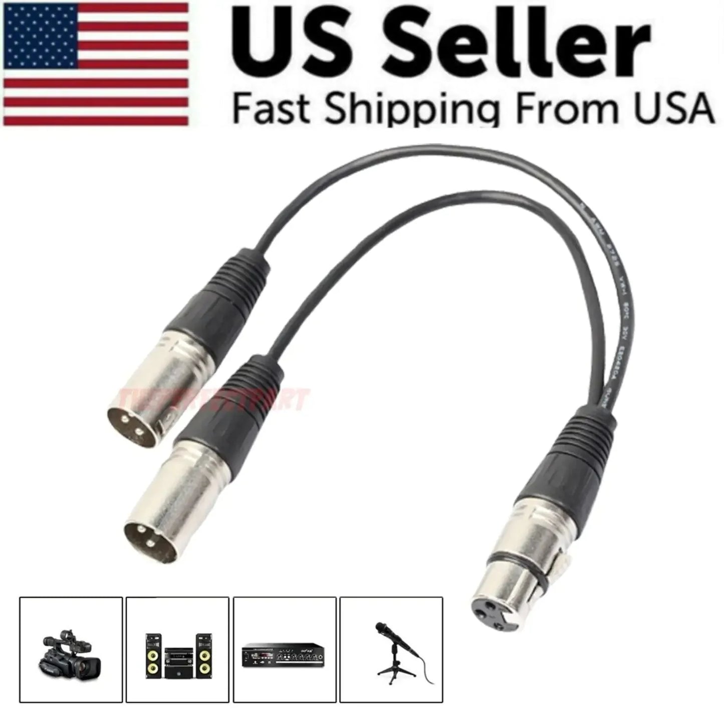 3Pin XLR Female Jack To Dual 2 Male Plug Y Splitter Cable Adapter Microphone USA Anti Spier