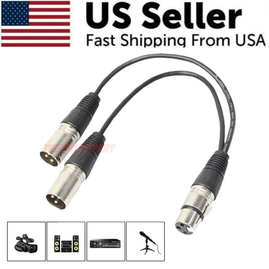 3Pin XLR Female Jack To Dual 2 Male Plug Y Splitter Cable Adapter Microphone USA Anti Spier