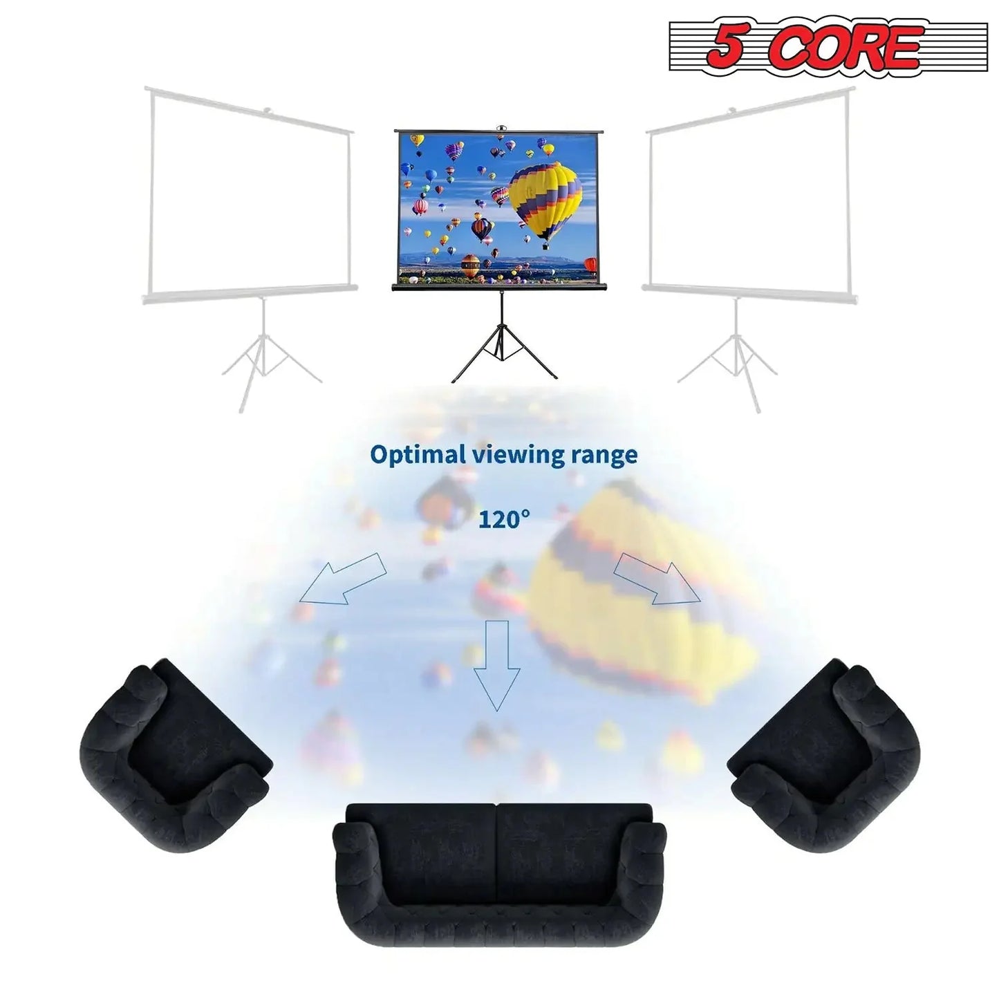 5Core Projector Screen with Tripod Stand  72" 4:3 Ultra HD Anti-Crease Indoor Outdoor Projection Anti Spier