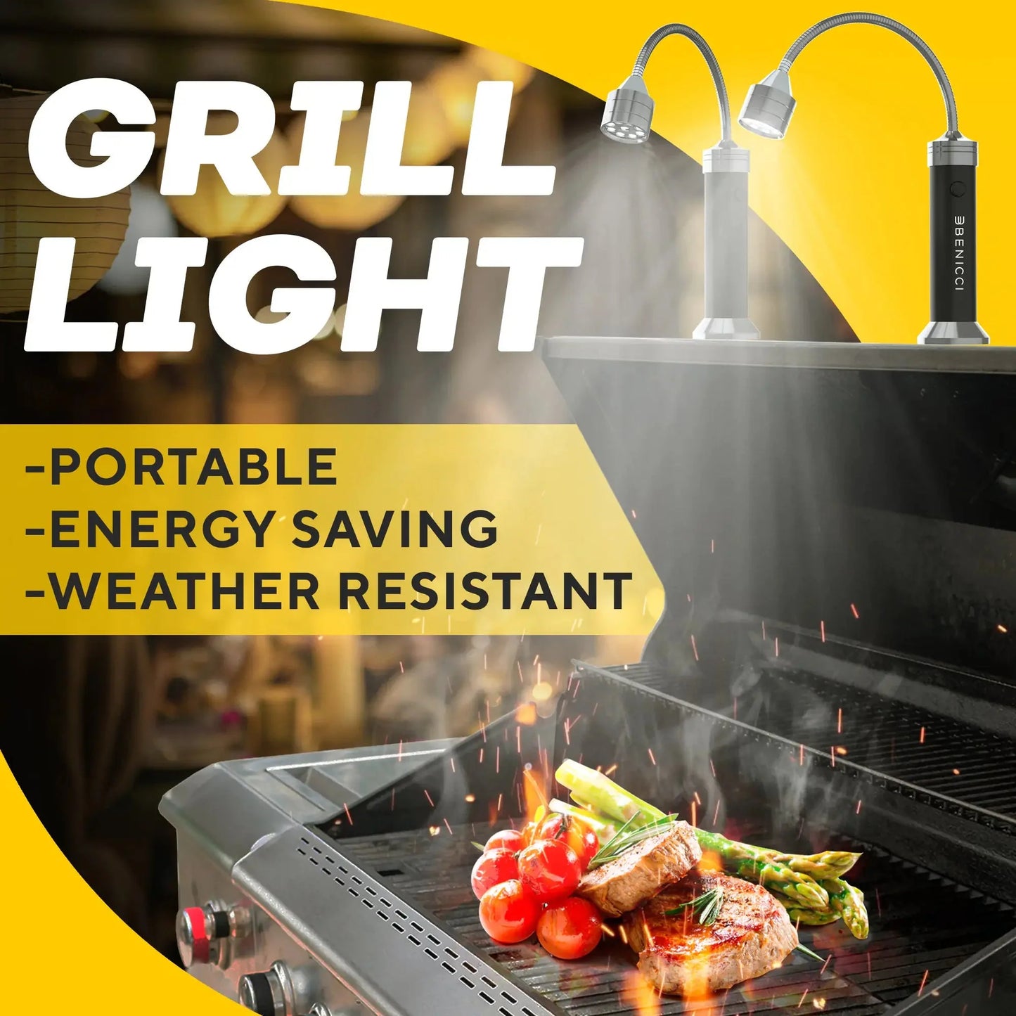 Flexible LED BBQ Grill Lights Set of 2 - The Perfect Grilling Accessories Light with 360-Degree Magnetic Base and Gooseneck - 100% Portable Anti Spier