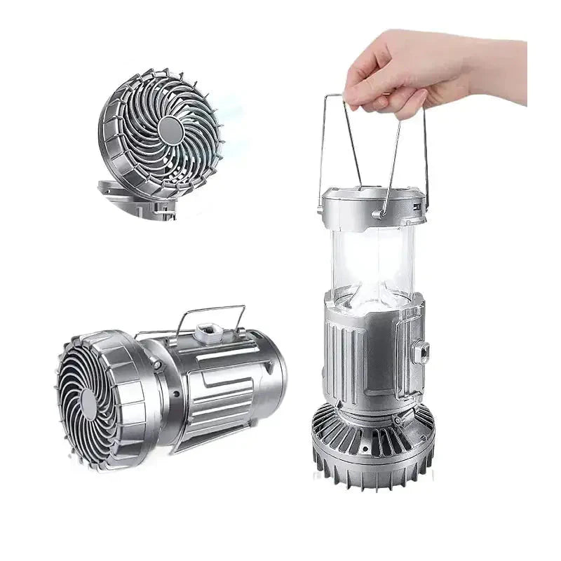 Portable Outdoor Solar LED Lights Waterproof Lantern with Fan Anti Spier