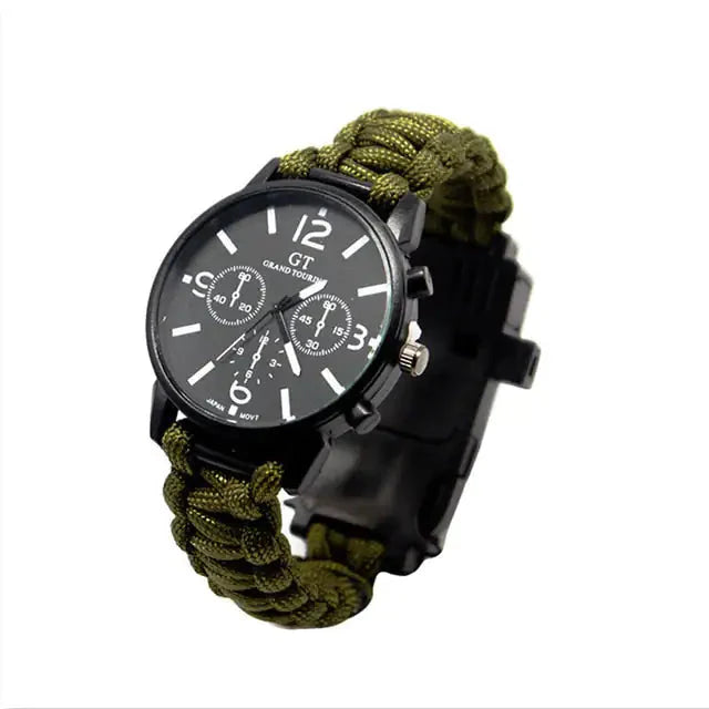 Outdoor Multi function Camping Survival Watch Bracelet Tools With LED Light Anti Spier