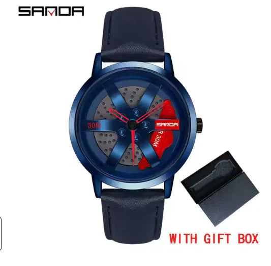 Men's 3D Car Wheel Sports Watch - Waterproof Quartz Anti Spier