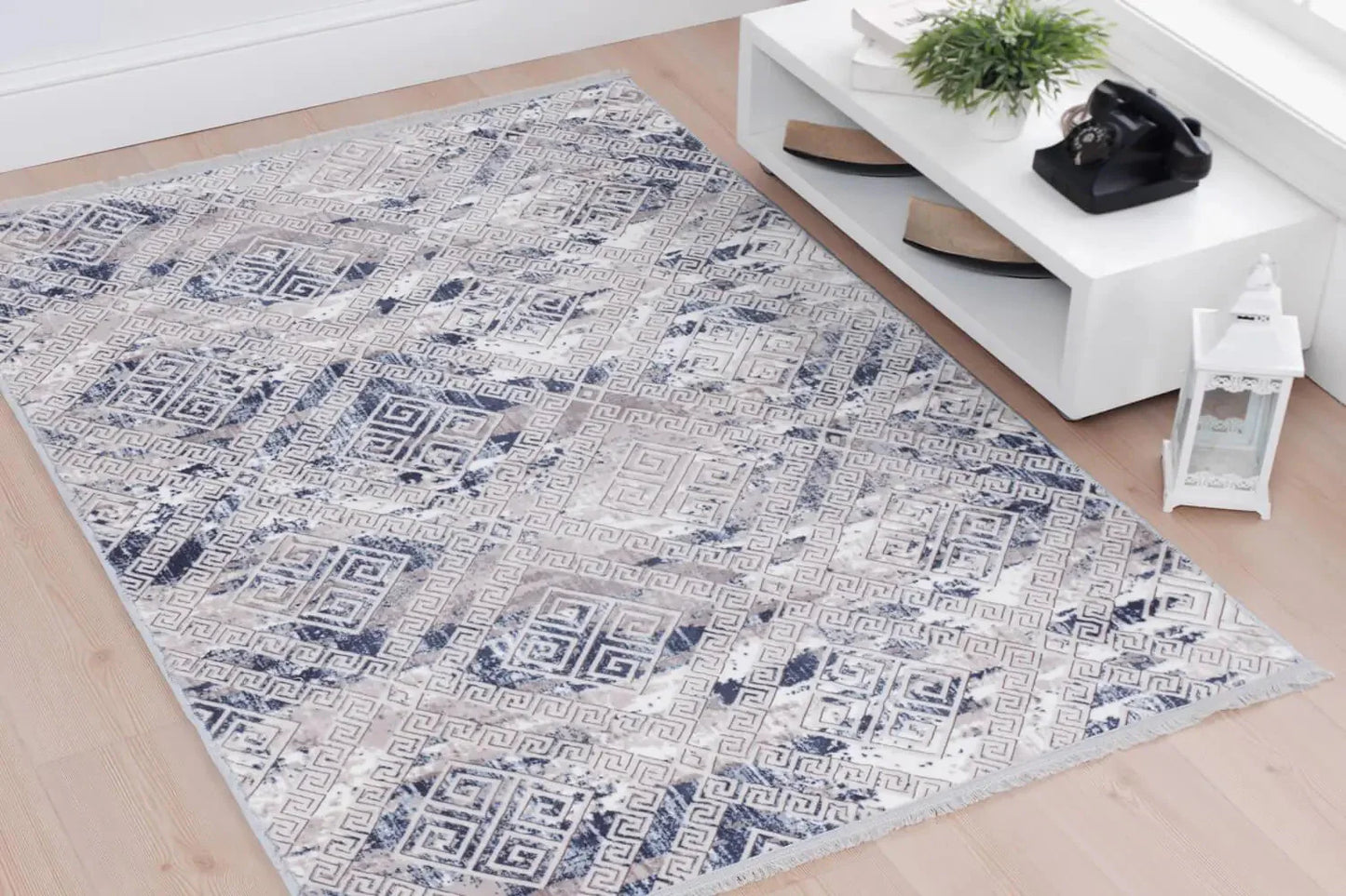 Aksu Non-Slip Floor Carpet with Tassels 120x180 Lois Blue Anti Spier