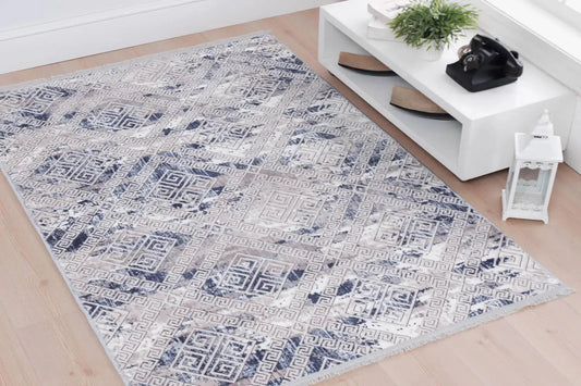 Aksu Non-Slip Floor Carpet with Tassels 120x180 Lois Blue Anti Spier