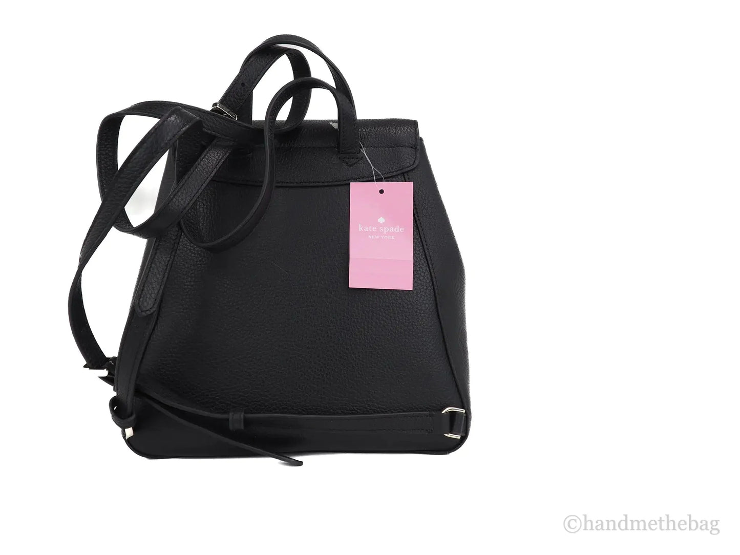 Kate Spade Leila Black Pebbled Leather Medium Flap Shoulder Backpack Book Bag Anti Spier