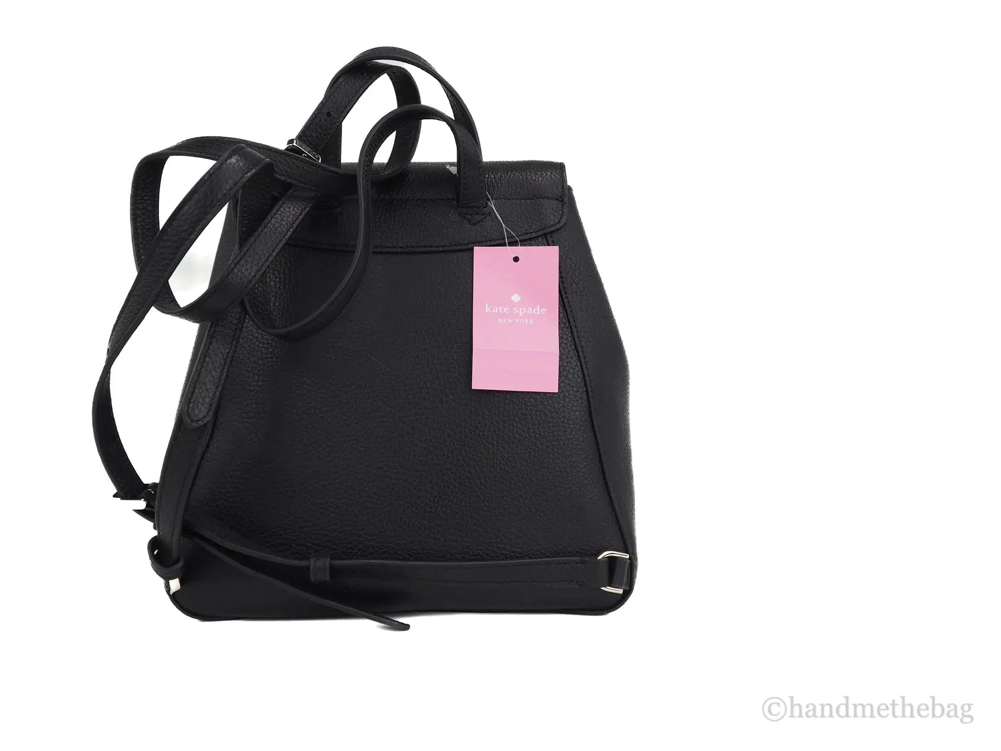 Kate Spade Leila Black Pebbled Leather Medium Flap Shoulder Backpack Book Bag Anti Spier