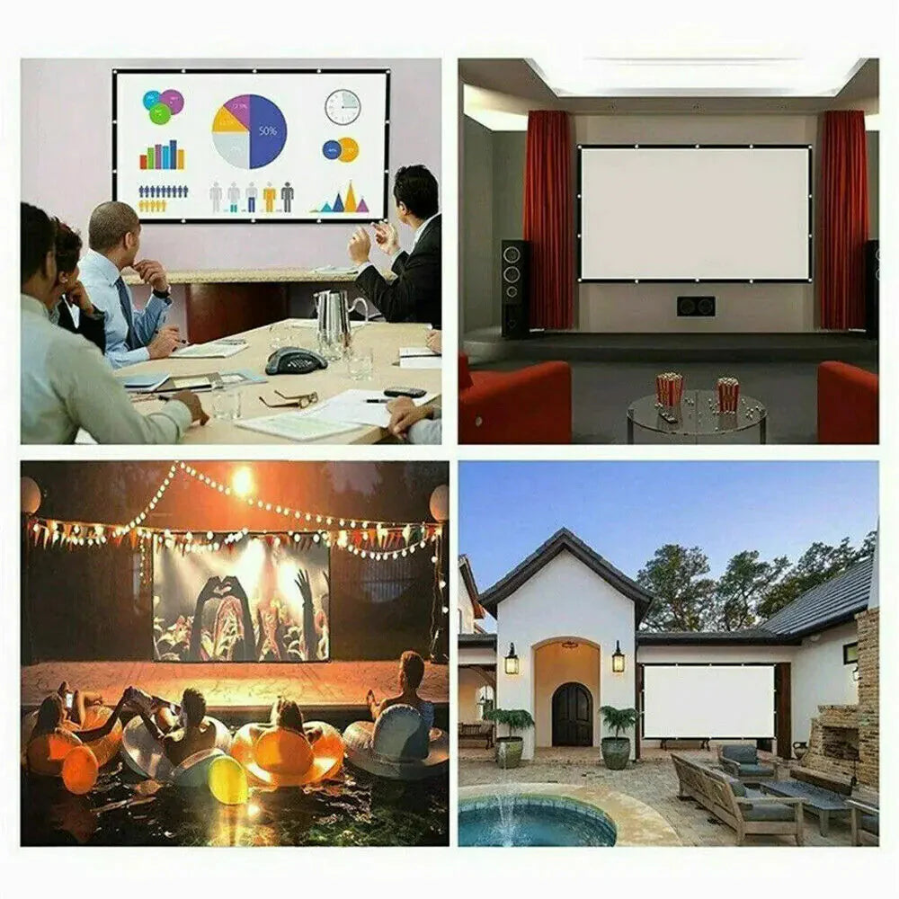 Portable Foldable Projector Screen 16:9 HD Outdoor Home Cinema Theater 3D Movie Anti Spier