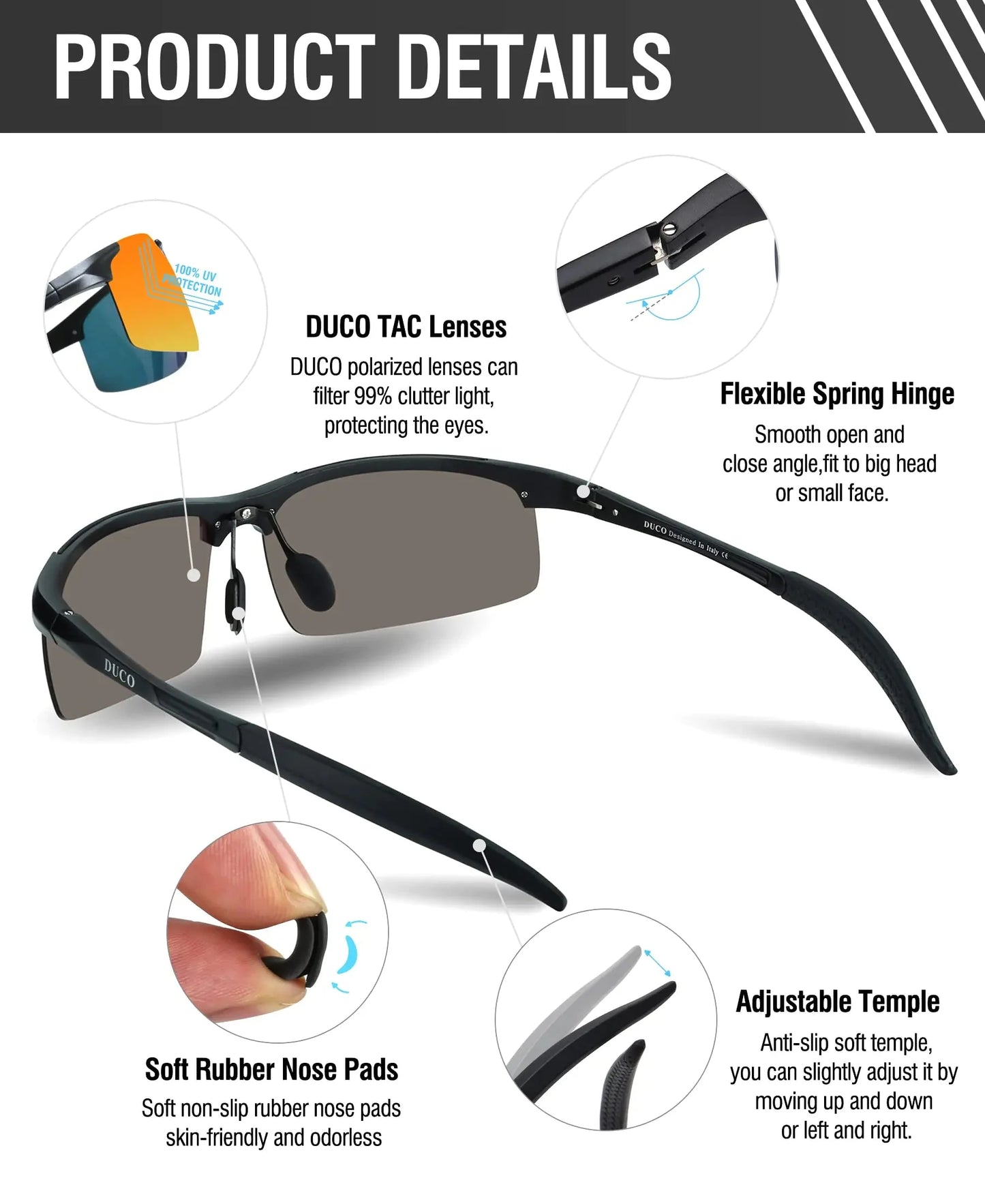 DUCO Mens Sports Polarized Sunglasses UV Protection Sunglasses for Men 8177s Black Frame Orange Lens Anti Spier