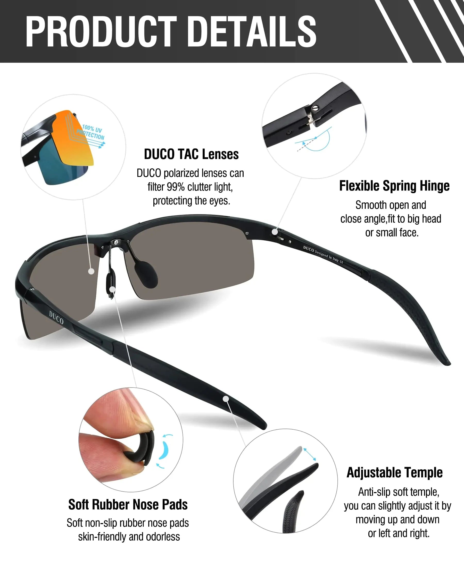 DUCO Mens Sports Polarized Sunglasses UV Protection Sunglasses for Men 8177s Black Frame Orange Lens Anti Spier