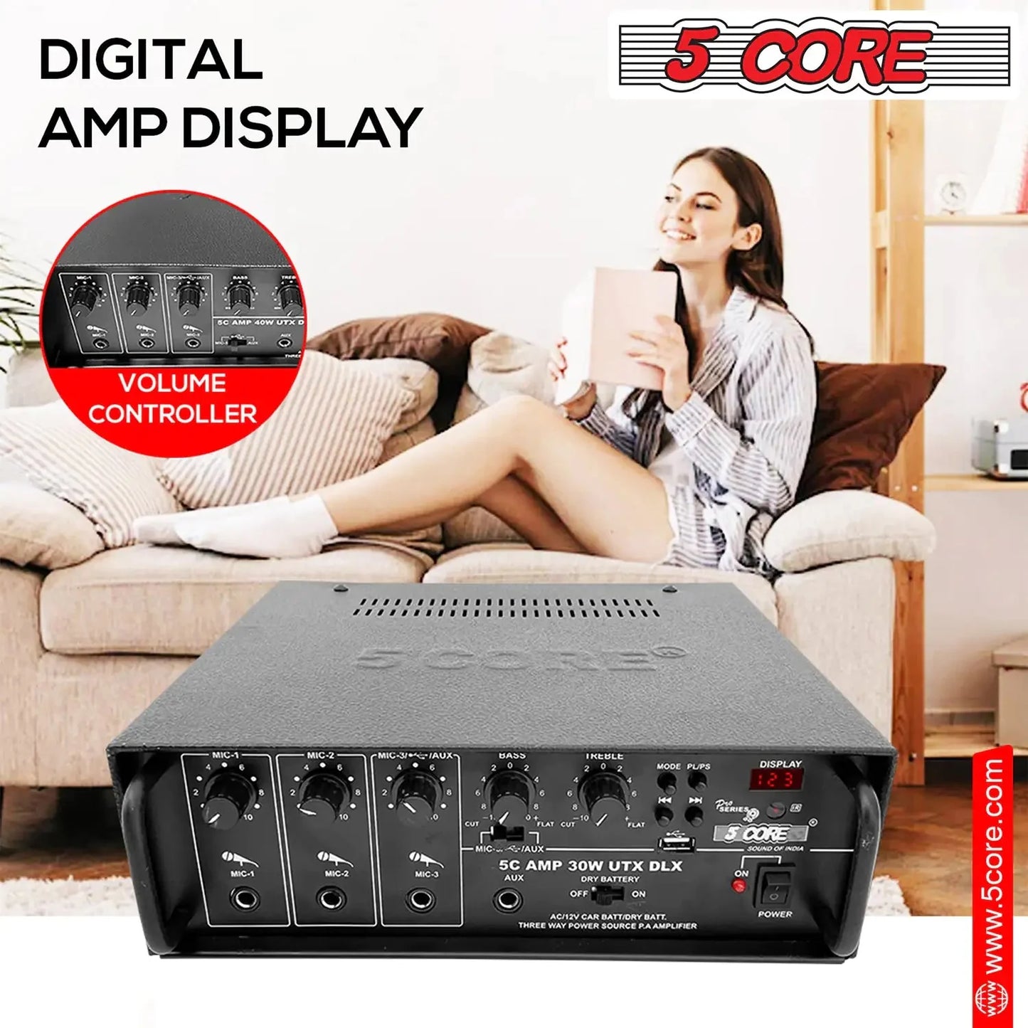 5Core Amplifier Home Audio Stereo Receiver PA Speaker Microphone Surround Sound Amp Anti Spier