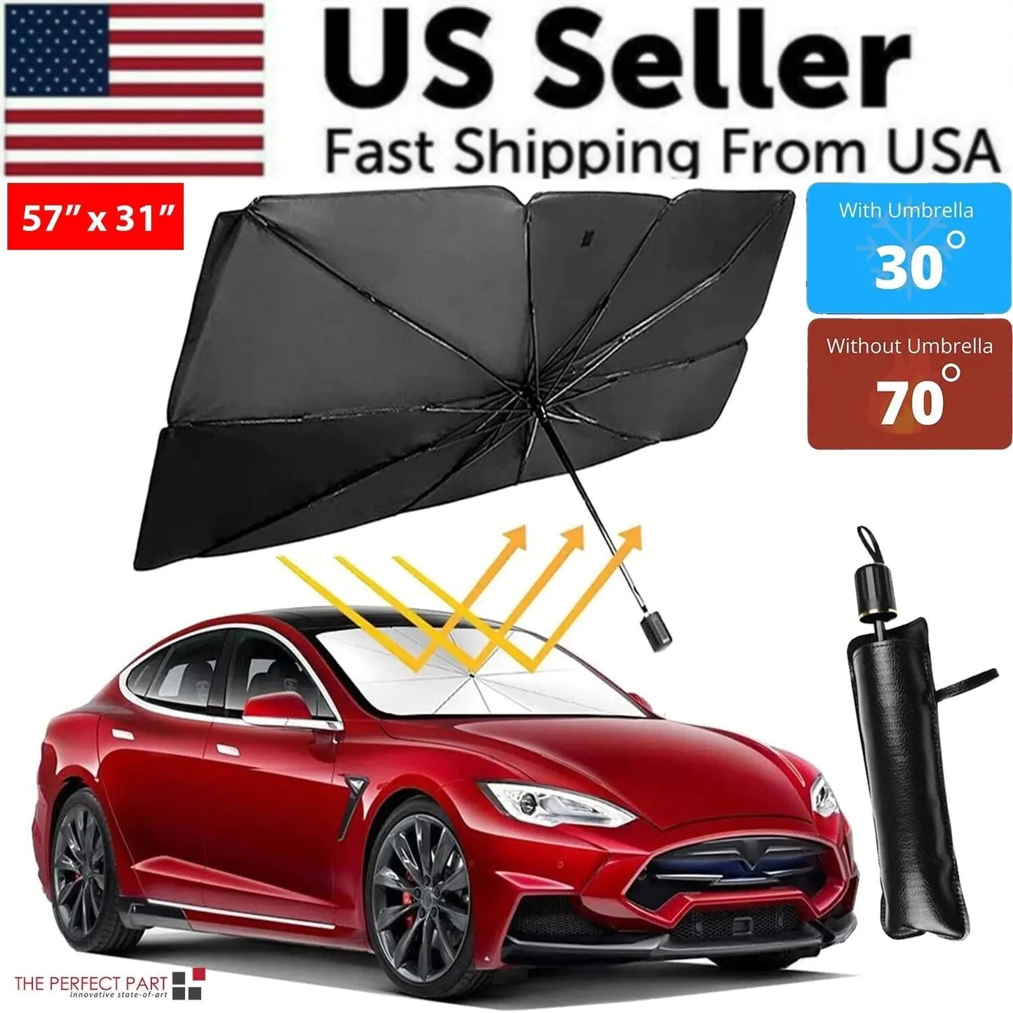 57" Car Windshield Sun Shade Foldable Umbrella Front Window Cover Visor Umbrella Anti Spier