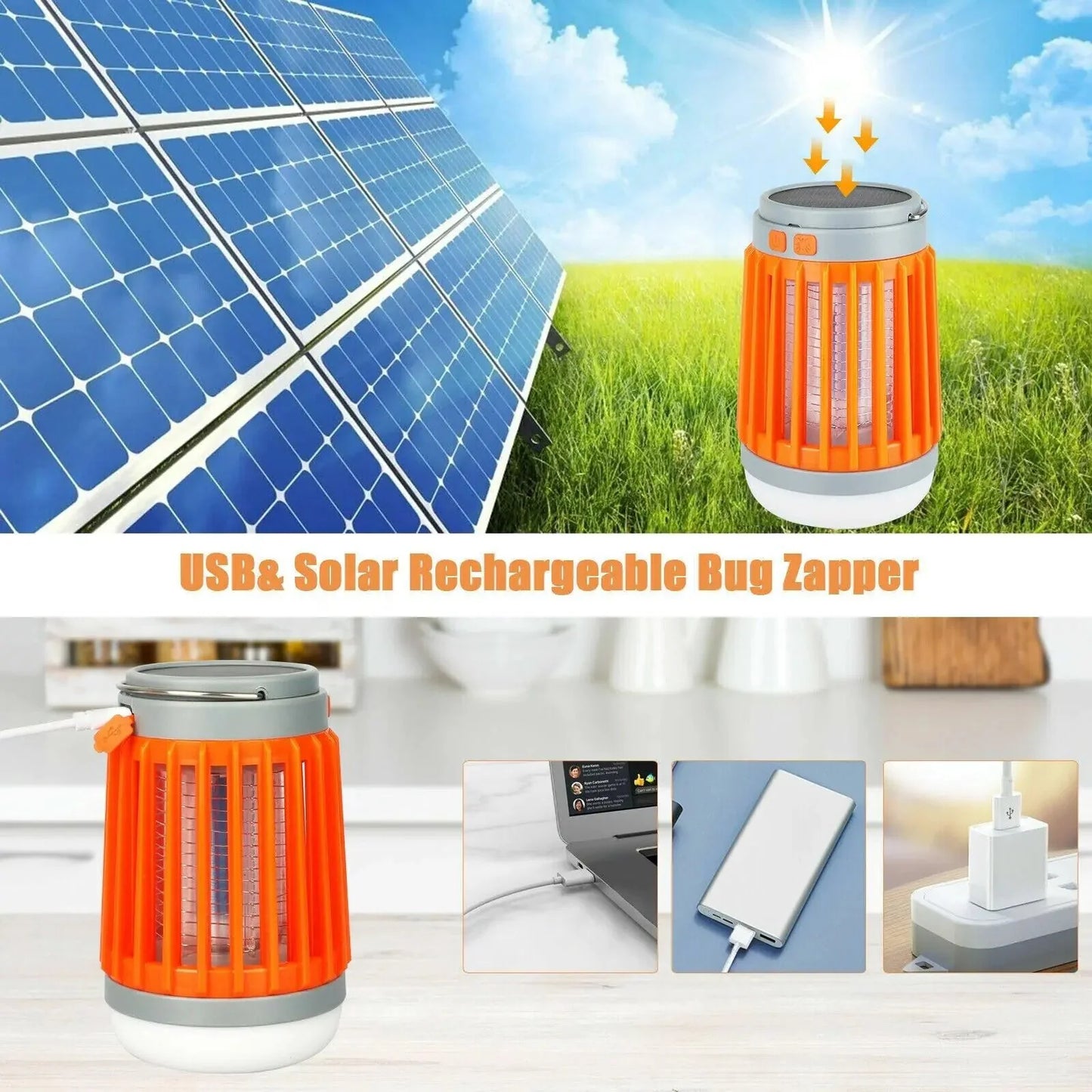 Solar USB Mosquito Killer Light Electronic Fly Bug Insect Zapper Trap Pest Lamp Anti Spier