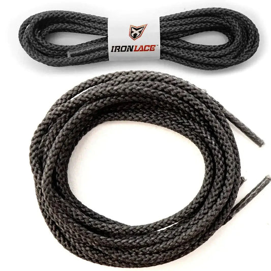 IRONLACE Unbreakable Round Bootlaces - Indestructible, Waterproof & Fire Resistant Boot & Shoe Laces 96-Inch Black Anti Spier