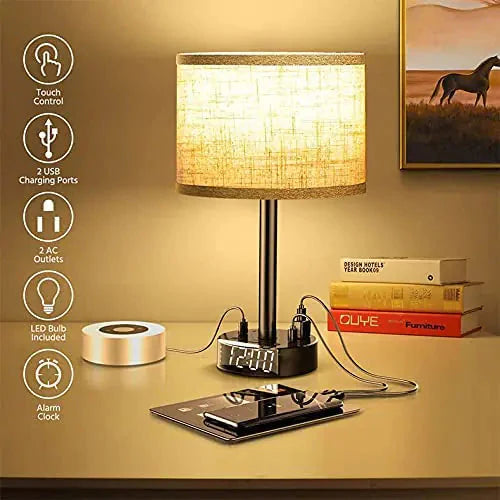 Bedside Table Lamp Alarm Clock Charging - 3 Brightness Level Anti Spier