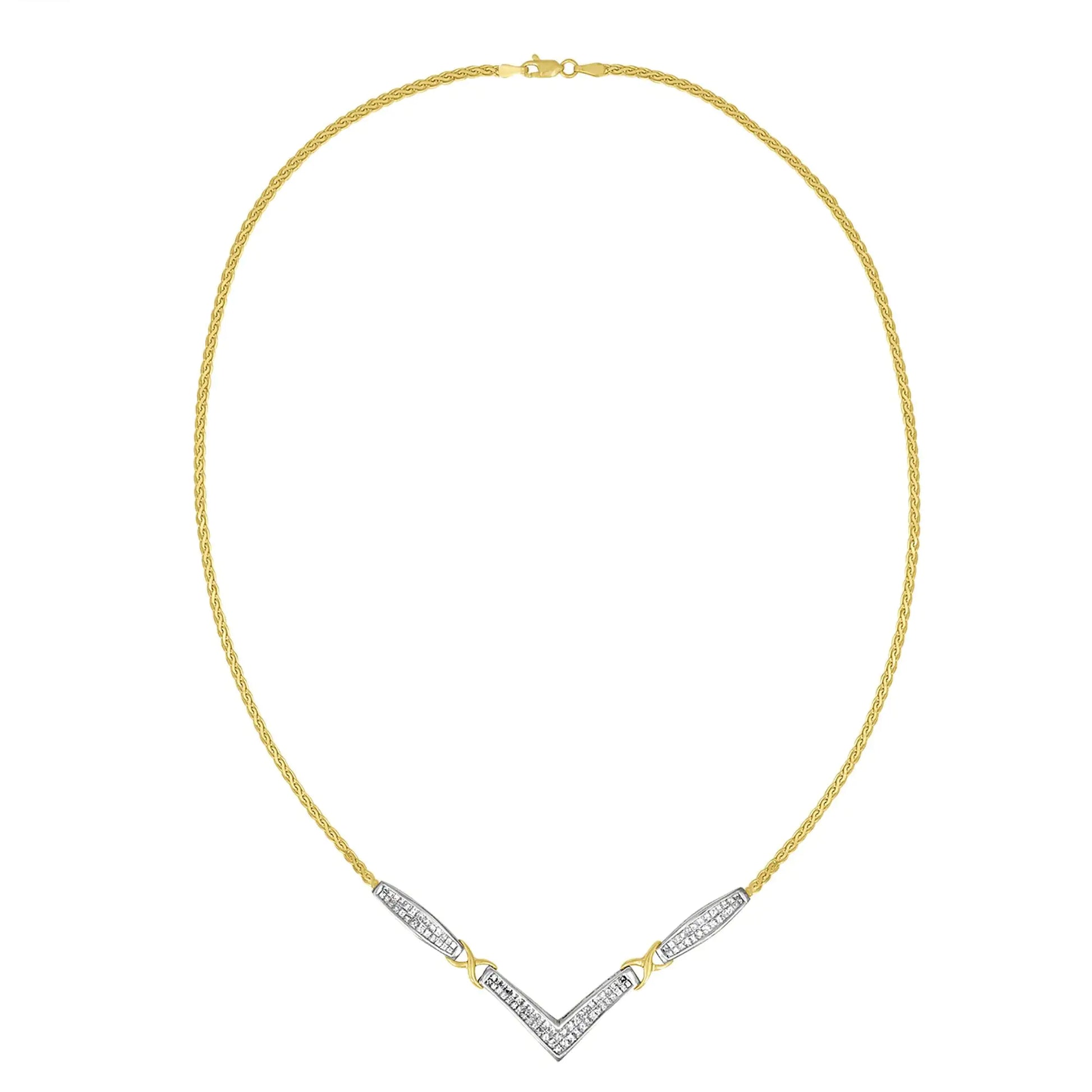 14K Yellow and White Gold 2.0 Cttw Princess Cut Diamond Flared and X-Station V Shaped 18” Franco Chain Statement Necklace (H-I Color, SI2-I1 Clarity) - Anti Spier 