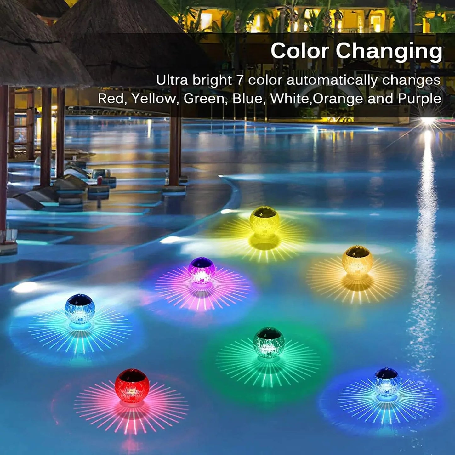 Outdoor Solar LED Floating Light Garden Pond Pool Lamp Rotating RGB Color Change Anti Spier