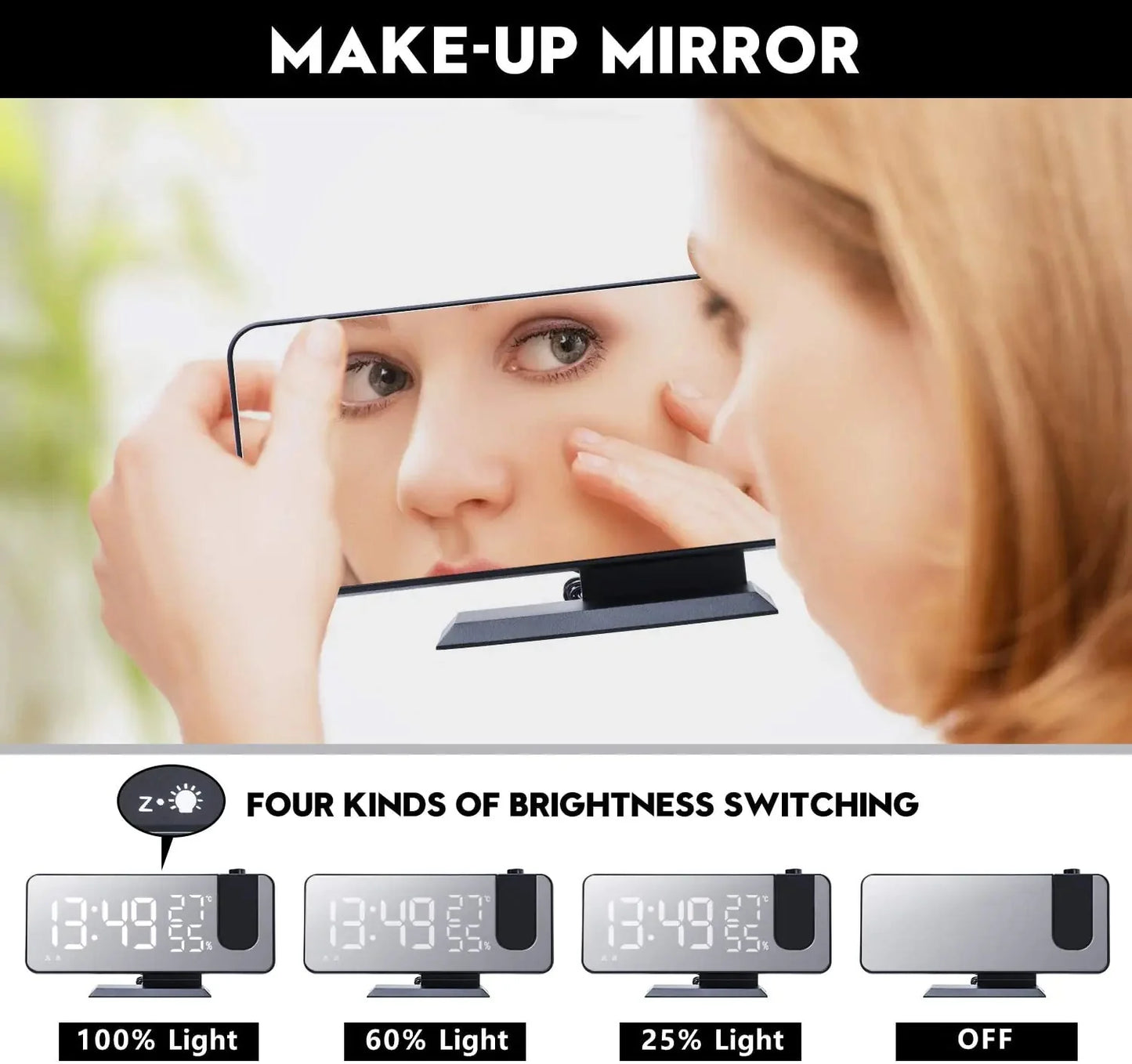 LED Projection Digital Alarm Clock Phone Charger Anti Spier