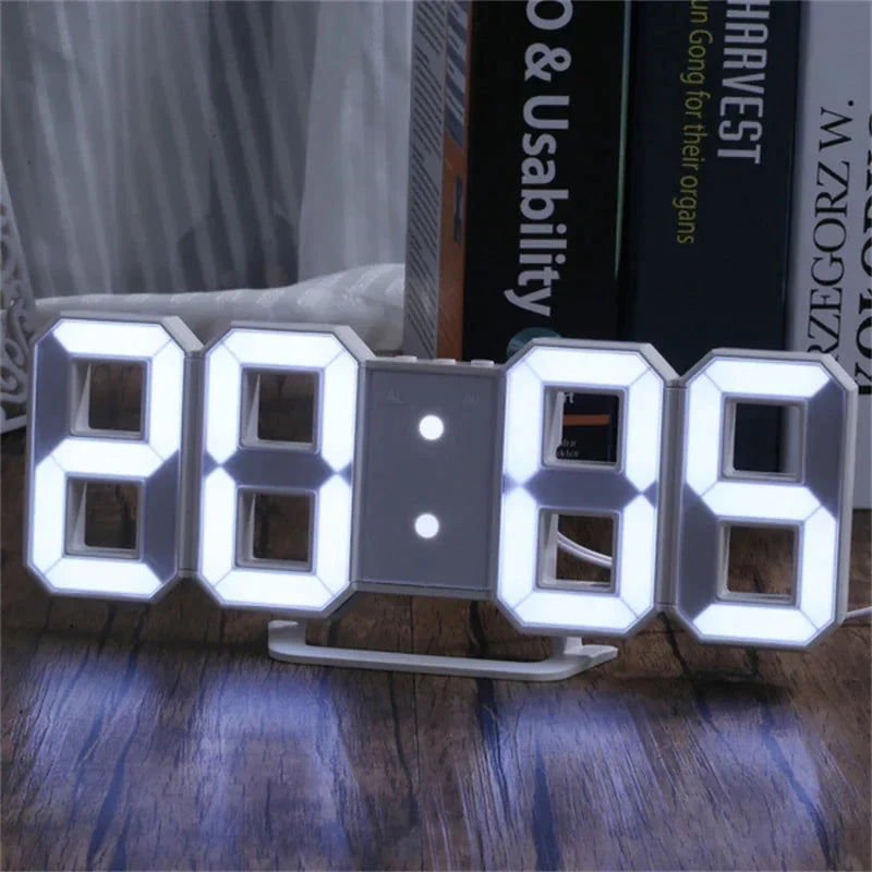 Digital 3D LED Big Wall Desk Alarm Clock Snooze 12/24 Hours Auto Brightness USB Anti Spier