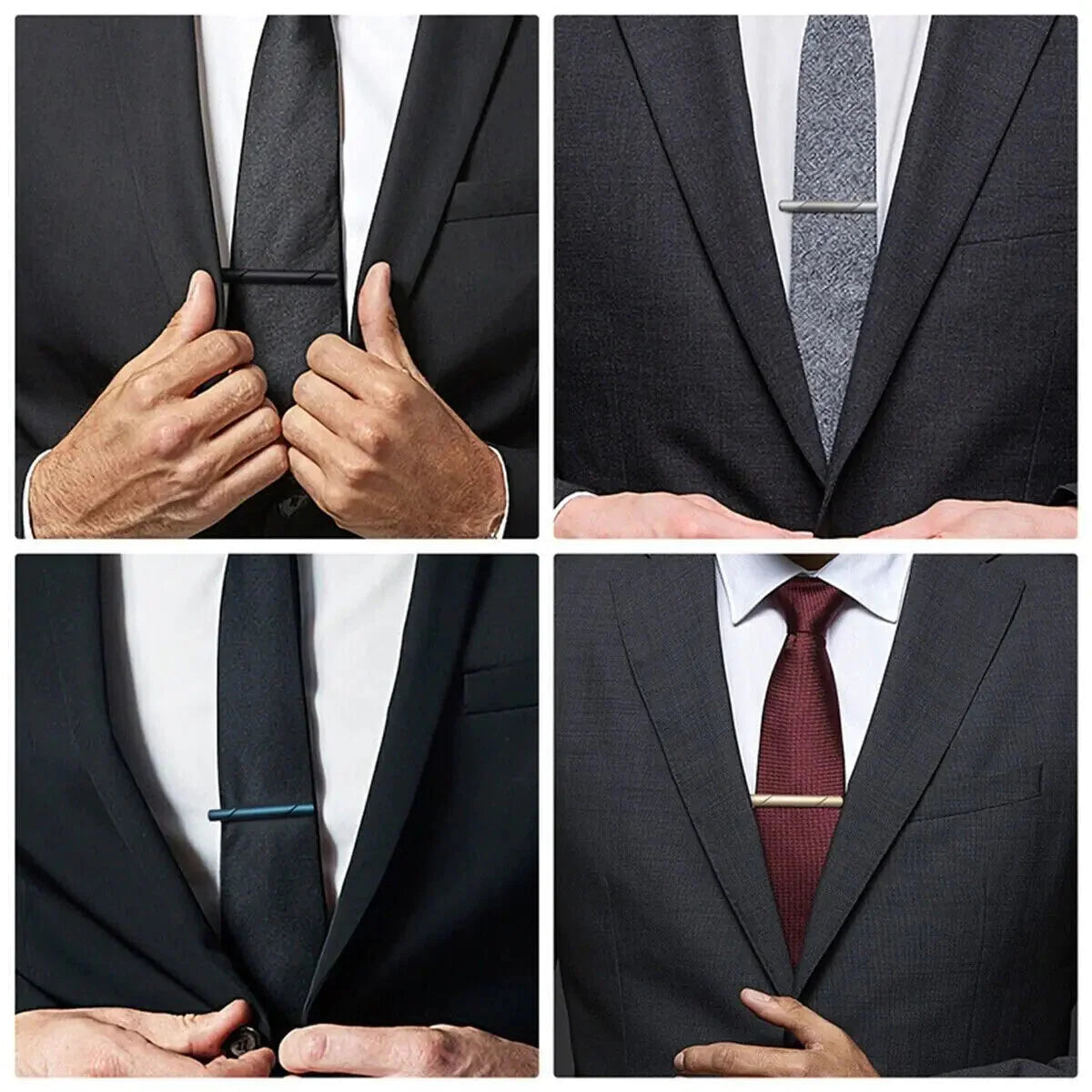 4PCS Mens Stainless Steel Tie Clip Necktie Bar Clasp Clamp Pin Gold Black Silver Anti Spier