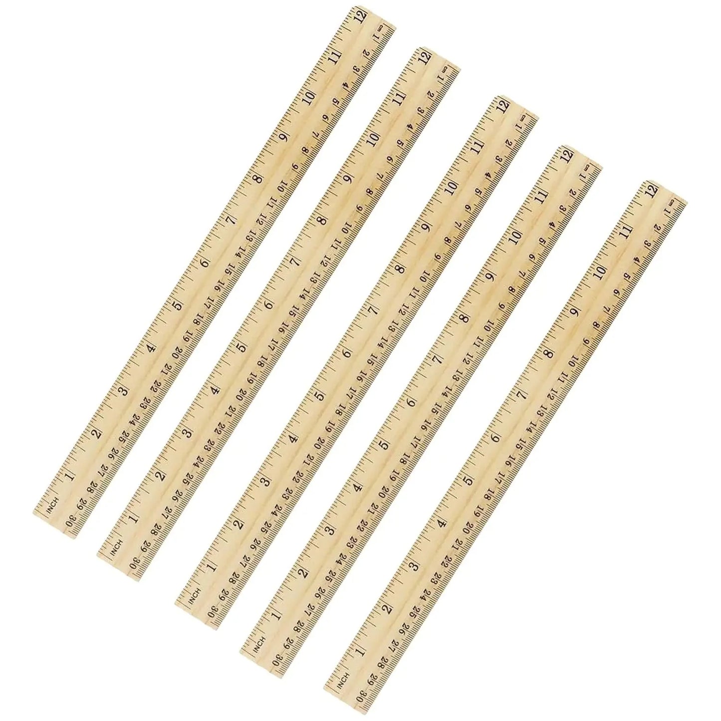Wooden School Rulers Wood Ruler Student Rulers Office Ruler Measuring Ruler, Wooden Ruler 12 Inch Rulers Bulk - Pack of 5 Anti Spier