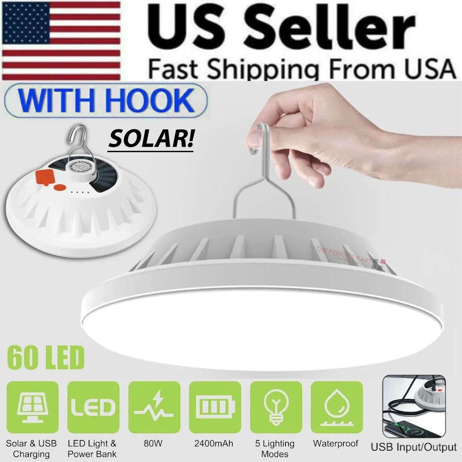 Rechargeable 60 LED Outdoor Camping Tent Light USB & Solar Lantern Hiking Lamp Anti Spier