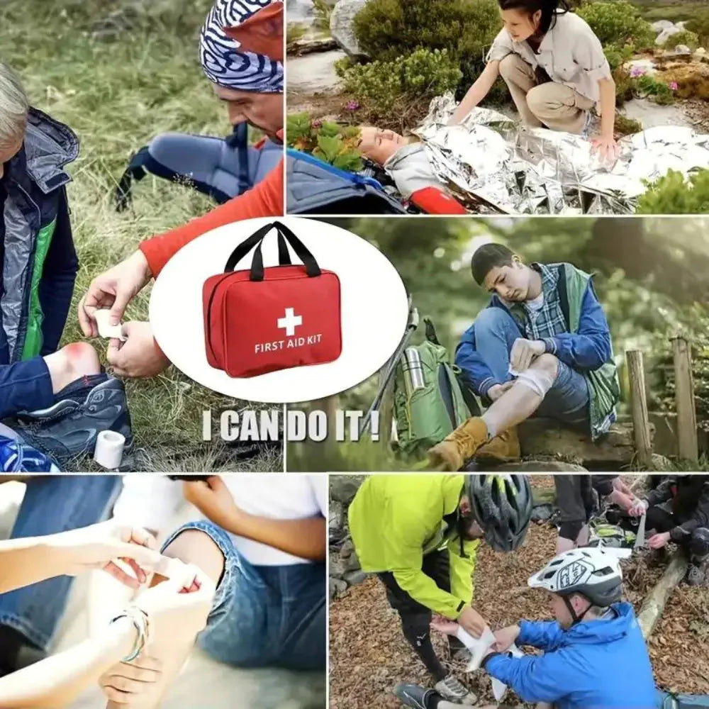 173pcs Large First Aid Kit: Portable Bag For Outdoor Hunting, Hiking, Camping And More - Including Emergency Supplies! Anti Spier