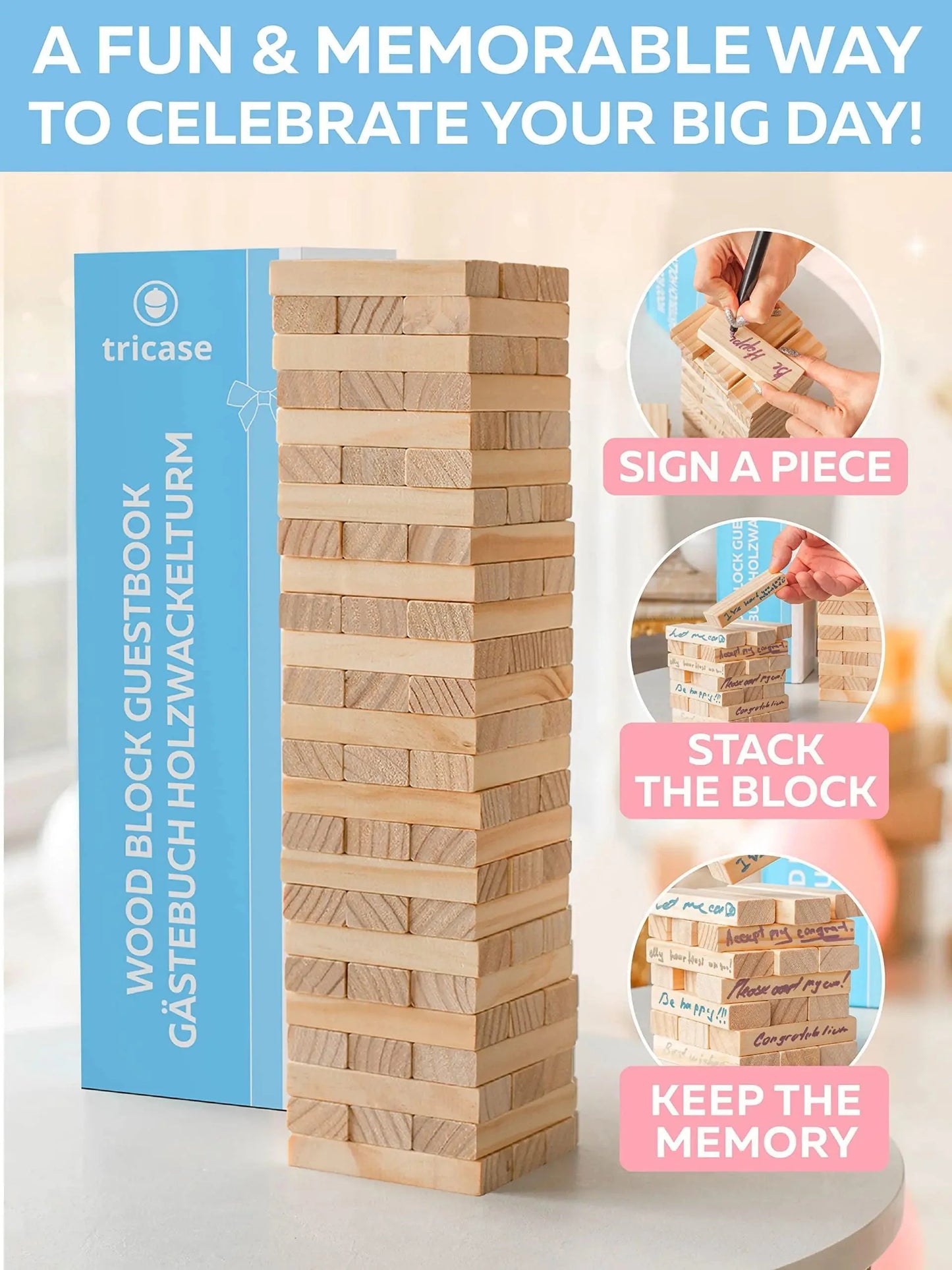 Wedding Guest Book Alternative 75 pcs Wooden Block Guest Book for Sign Anti Spier