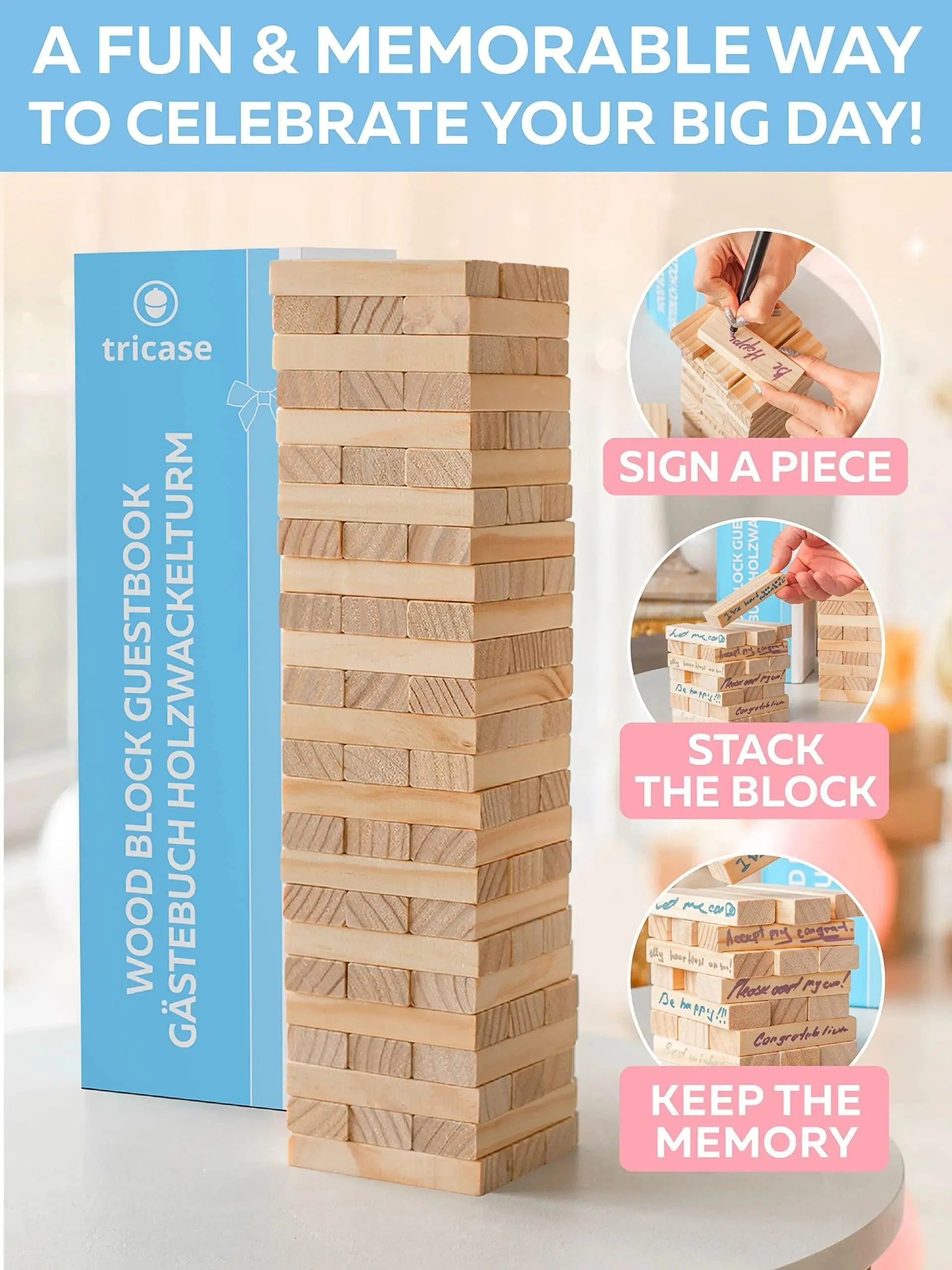 Wedding Guest Book Alternative 75 pcs Wooden Block Guest Book for Sign Anti Spier