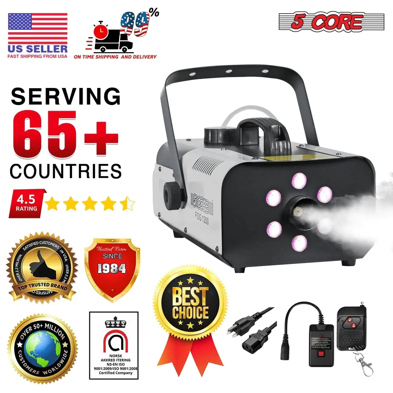 5Core Fog Smoke Machine 1200W Low Lying Indoor Outdoor 1L Fog Maker with LED Lights Anti Spier