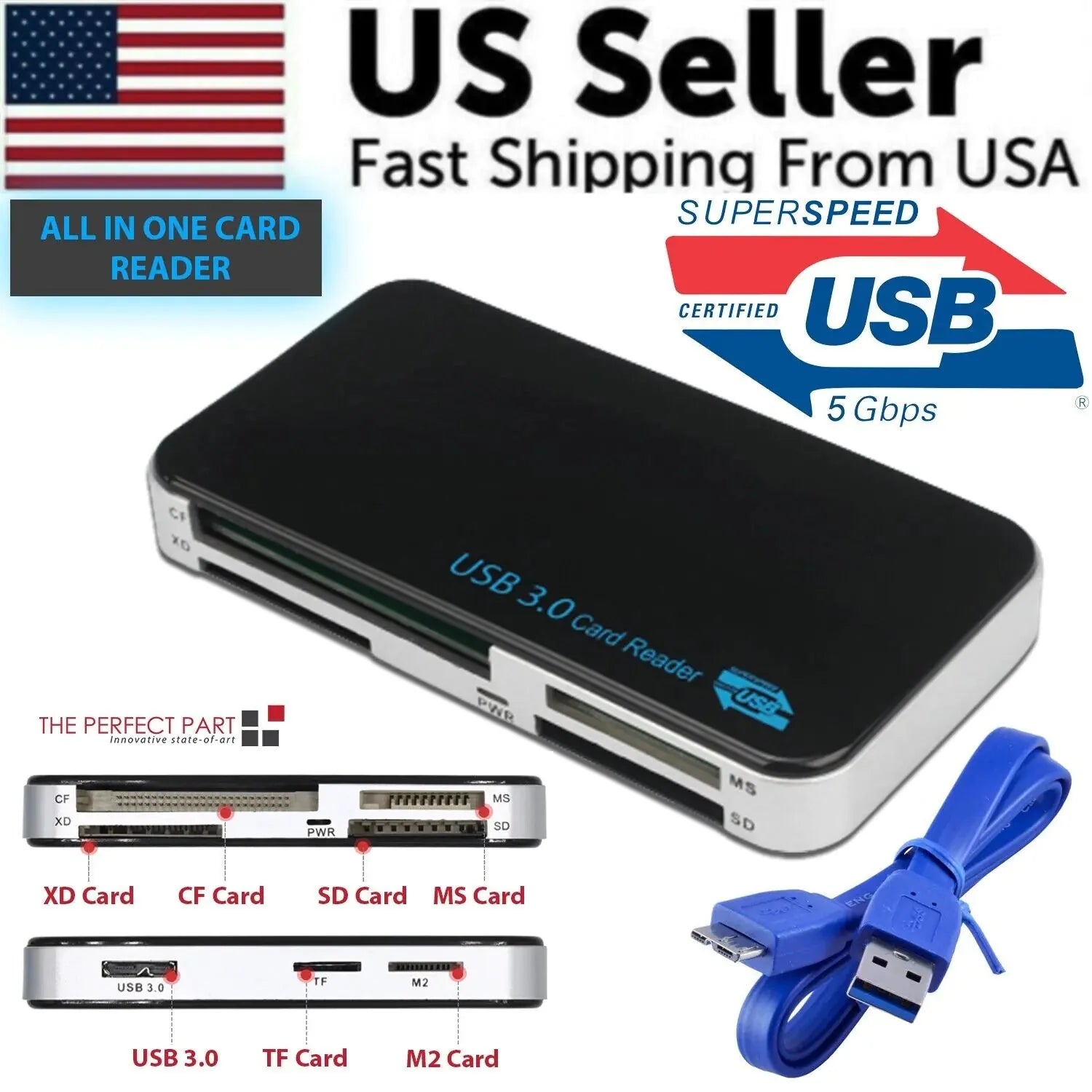 USB 3.0 Memory Card Reader Adapter 5GBPS Fit For CF/TF/SD/Micro SD/XD/M2/MS Card Anti Spier