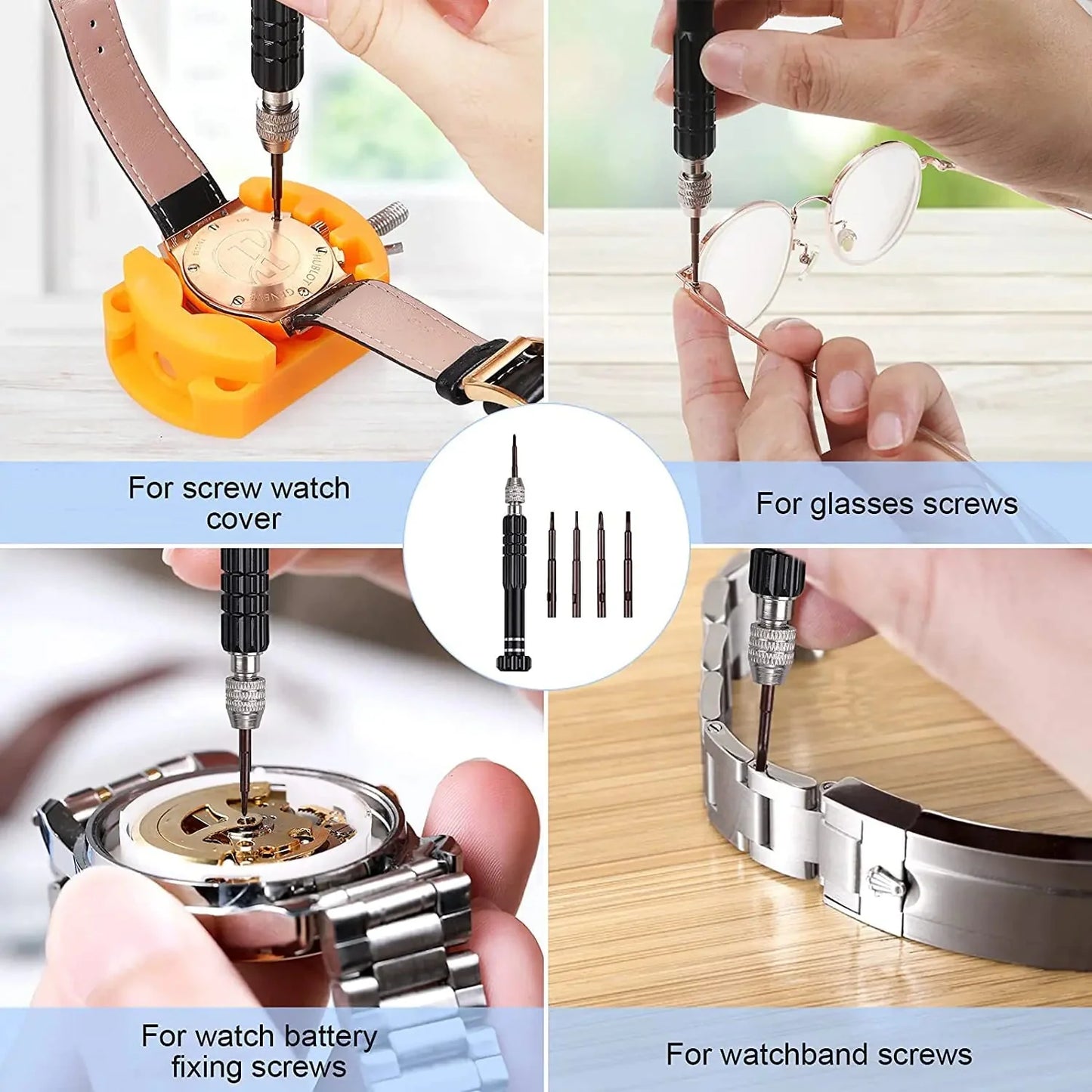 JOREST Watch Battery Replacement Kit, Watch Repair Screwdriver, Watch Band Replacement tool, Watch Wrench Back Remover, Watch Case Opener, Watch Back Remover Holder, Spring bar, Tweezers Anti Spier