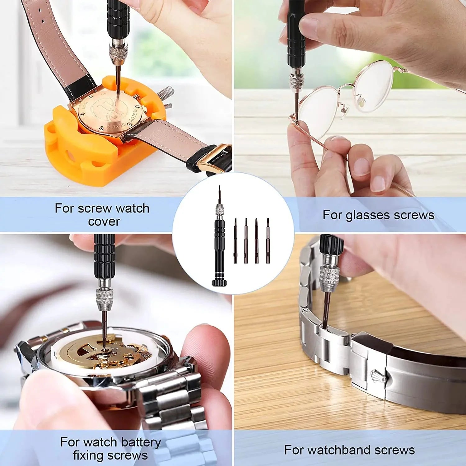 JOREST Watch Battery Replacement Kit, Watch Repair Screwdriver, Watch Band Replacement tool, Watch Wrench Back Remover, Watch Case Opener, Watch Back Remover Holder, Spring bar, Tweezers Anti Spier